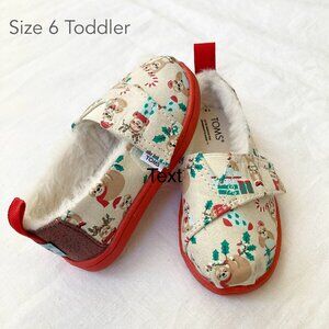 Size 6 Toddler Toms Fuzzy Christmas Sloth Velcro Slip On Shoes Holiday